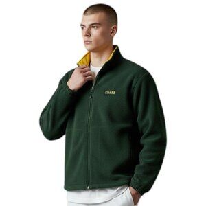 Chaps By Ralph Lauren Full Zip Fleece Jacket Men's Size XL Dark Green/Yellow VTG